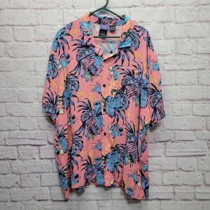 Disney Stitch Hawaiian Button Shirt Size‎ 3X Pink All Over Print Rayon Tropical